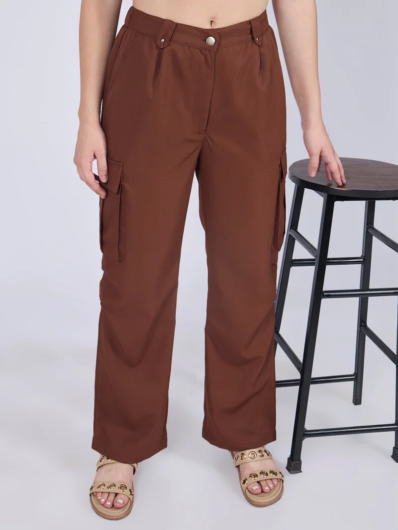 Outzidr  Brown Side Pocket Casual Trouser for Women | Best Price UAE